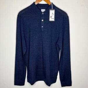 Stitch Note Merino Wool Polo Sweater Small Mens Navy Blue Knit Designer Classic